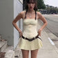 Apricot strapless tube top with slim waist and A-line pleated skirt for homecoming dress R3941