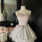 Pink elegant halter neckline diamond-studded waist slimming princess puffy skirt homecoming dress R4008
