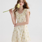 French tea break style floral dress ruffled short skirt R2701