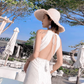 Travel photography vacation super fairy split dress new sexy backless halter neck lace beach dress R0191