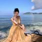 Vacation wear backless long dress beach dress island style suspender dress beach dress R1604