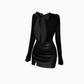 High-grade sense of the queen bow top 2025 large size sexy hip leather skirt suit R1401