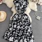 High-end, light luxury temperament flying sleeves V-neck waist slimming A-line ruffled printed dress R0353