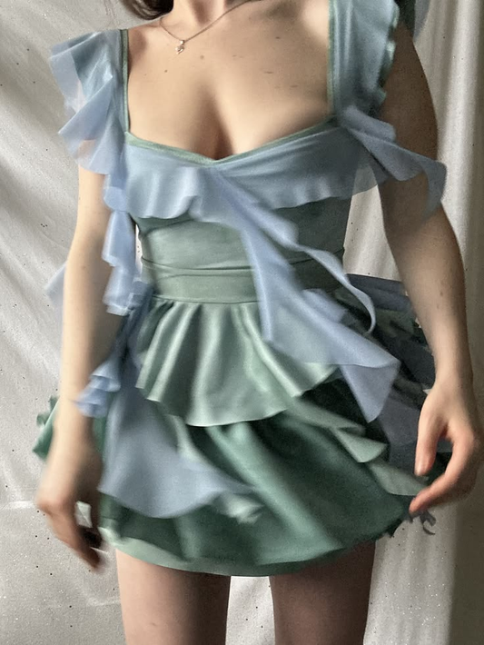 Silky Ruffled Women's Homecoming Dress Green Corset Short Prom Gown Party Dress RS3041