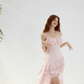 Watercolor flower path pink dress high-grade suspender skirt short skirt female summer R3422