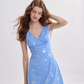 French suspender skirt blue short dress floral skirt R2750
