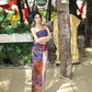 Holiday style retro print tube top vest irregular hip skirt two-piece set R0894