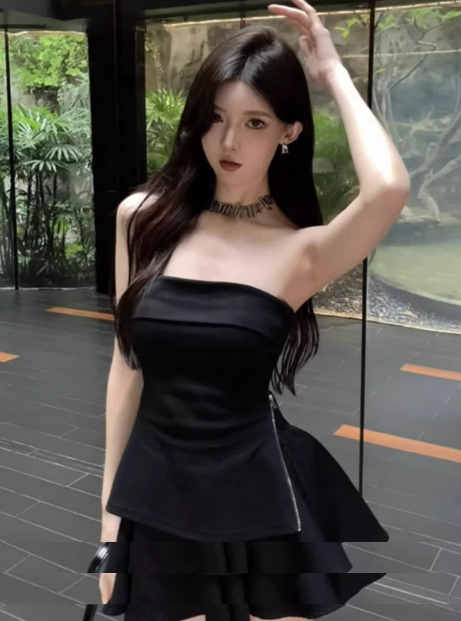 High-end tube top 2025 plus size hot girl puffy pants skirt suit R1048