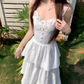 Fairy Qianjinfeng waist skirt daisy flower gentle white moonlight cake dress R1748