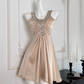 Vintage lady-like satin sleeveless dress with heavy beading R2097