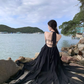 Black sexy tube top long skirt elegant and fairy irregular hem halter neck backless beach dress R1618
