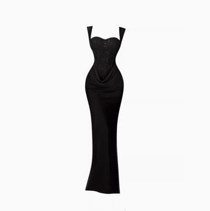 French style tube top suspender dress 2025 waist hip fishtail dress R1036