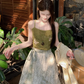 Fairy new Chinese suit butterfly embroidery sling ink dyeing skirt sweater a complete set R1747