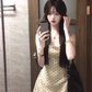 Gentle temperament polka dot suspender dress beautiful waist dress puffy skirt R0638
