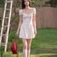 Small fresh and age-reducing floral waist dress summer playful French puff sleeve short skirt R3339