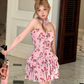 Rose mesh lotus leaf cake skirt waist strap dress R5254