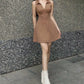 Khaki halterneck sleeveless slim waist A-line short skirt homecoming dress R3840
