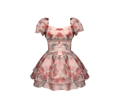 New Korean style summer wild rose pure sweet slim floral dress R0173