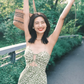 Dress French style retro green floral slim backless slit long suspender dress R2931