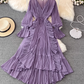 Spring super fairy seaside vacation ruffled high waist slim V-neck dress desert travel red long skirt R0329