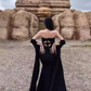 Travel photo skirt red dress desert travel outfit black ribbon evening dress long skirt R1566