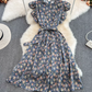 2025 Summer Gentle Style Sweet Ruffled Stand Collar Waist Slim Floral Chiffon Lotus Sleeve Dress R0408