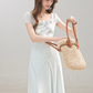 Summer new style elegant high-grade blue dress square collar waist long skirt R1898