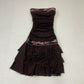 Dark-colored tube-top lace waist-hugging mini skirt homecoming dress R2673