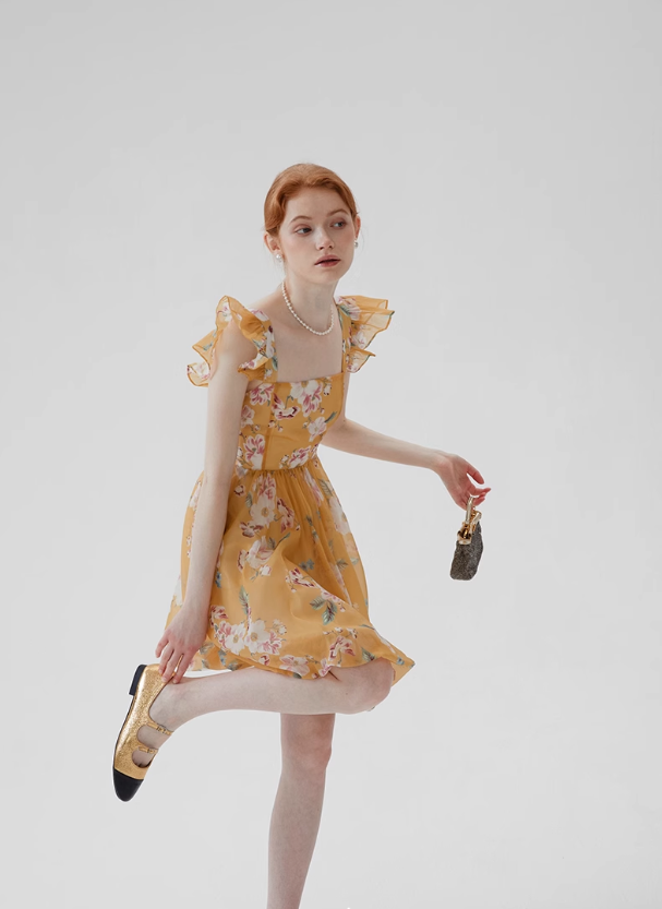 French style sleeveless suspender skirt short skirt floral skirt holiday dress R2771