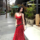 Temperament wear holiday skirt red plaid big swing tall long skirt suspender dress R1742