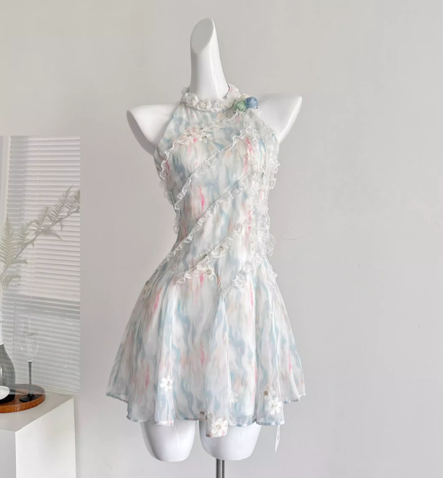 Summer sweet slim waist design short dress R2002