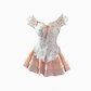 Sweet design strappy floral waist top 2025 pure desire A-line cake skirt suit R1230