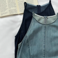Washed suspender denim dress summer new French style slim swing suspender dress R2188