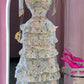Fresh floral sling tie waist slim cake long skirt homecoming dress R3504