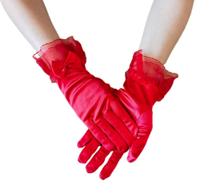 Lace Trim Satin Gloves Wedding Bride Elegant Wrist Lace Gloves For Opera Dinner Party     S6224