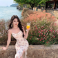 Beautiful floral suspender dress with irregular waist and slim fit R0644