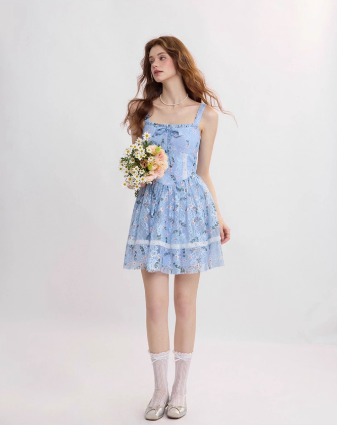 Coastal Fragrance French Floral Short Dress R2754