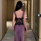 Sexy satin lace deep V-neck dress French sexy evening dress high-end R1619