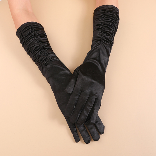 Sunscreen long satin pleated bridal gloves satin fingerless gloves wedding wedding stage     S6263