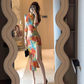 Large size new Chinese style elegant temperament cheongsam dress slit sexy long skirt R1834