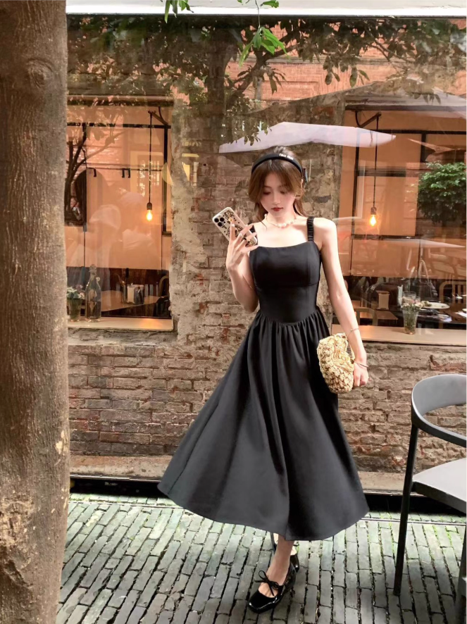 French style black suspender dress for women ballet style birthday dress R3831