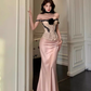French heavy lace tube top 2025 pure desire style hip fishtail skirt suit R1142