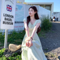 Green long v-neck short-sleeved dress women's summer loose slim temperament skirt R4832