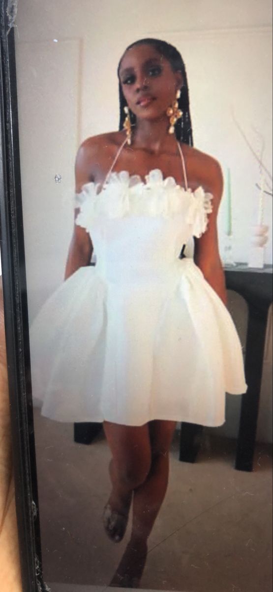 White halter neckline three-dimensional flower sexy slim A-line princess dress homecoming dress R2445