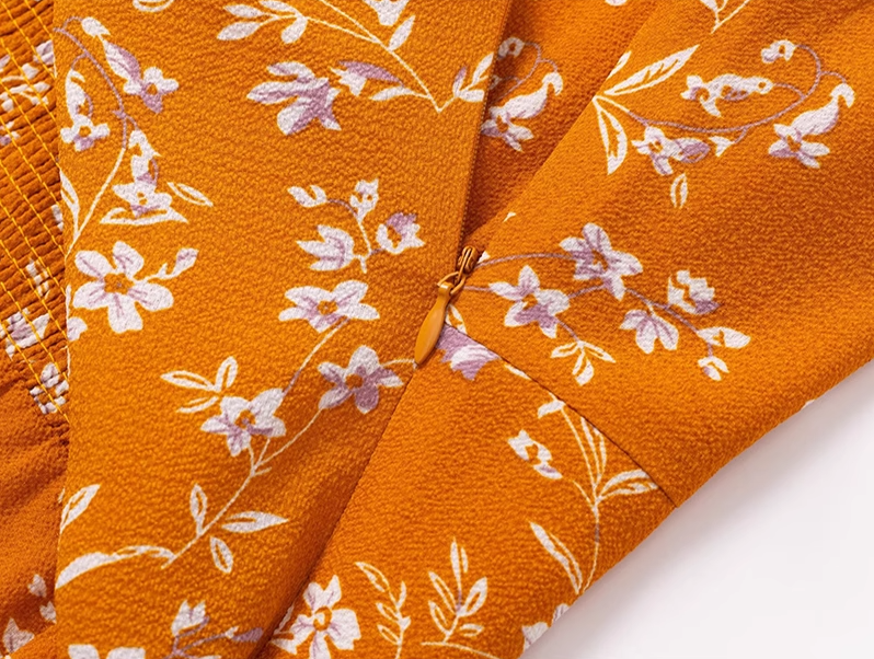 2025 Summer New Yellow Floral Sexy V-neck Mid-length Holiday Suspender Dress R0964