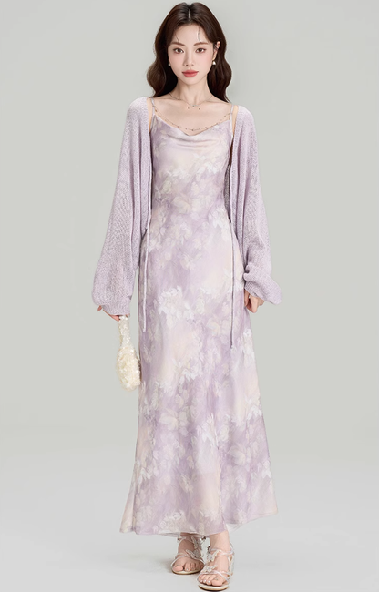 New summer French holiday style swing collar suspender dress plus cardigan shawl complete set R2404