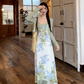 Fairy New Chinese Retro Jacquard Suspender Skirt Flower Long Skirt Tea Break Dress R1759