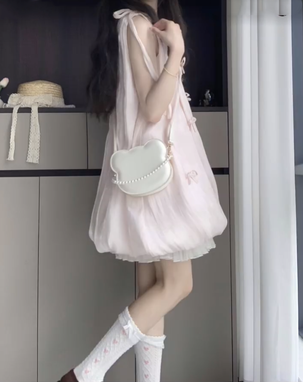 Sweet and fresh sleeveless flower bud dress temperament French A-line skirt for petite R0789