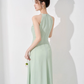 Temperament halterneck dress new summer French waist high-end mid-length skirt R4216
