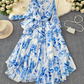 French elegant dress spring dress with bow tie collar slim fit long swing chiffon holiday dress R0351